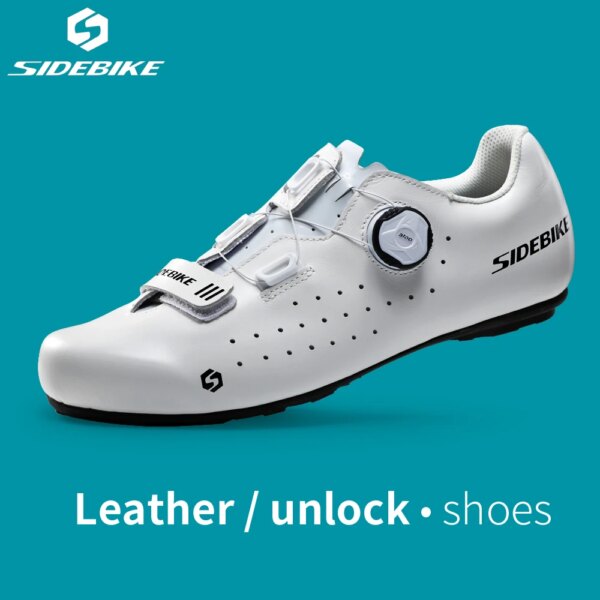 Sidebike-zapatillas de deporte de cuero genuino para bicicleta de montaña y carretera, zapatos planos para hombre, calzado deportivo para ciclismo de ocio, sin bloqueo