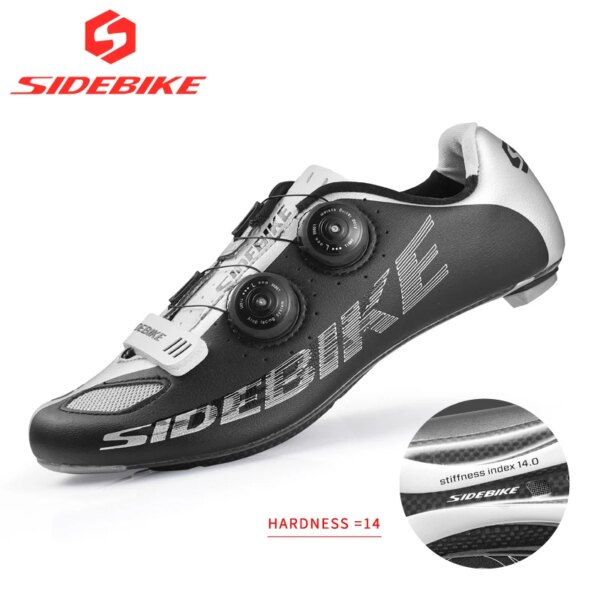 Sidebike-zapatos de ciclismo de carretera con suela de carbono para hombre, zapatillas deportivas profesionales de carreras, calzado atlético para bicicleta con autobloqueo