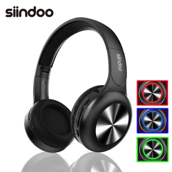 Siindoo JH-926C luz RGB auriculares inalámbricos con Bluetooth auriculares estéreo plegables micrófono de reducción de ruido Supergraves para niños adultos