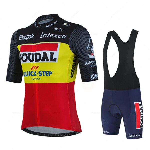 Soudal Quick Step Ciclismo Jersey conjunto verano Bélgica bicicleta transpirable hombres MTB bicicleta Ropa Maillot Ropa Ciclismo uniforme traje