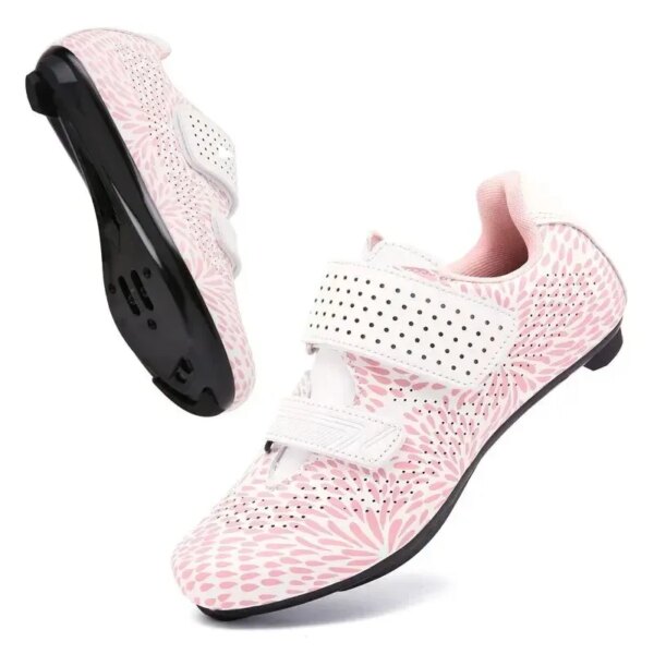 Zapatillas de ciclismo de velocidad para mujer, zapatos deportivos de ciclismo de carretera, zapatos planos para bicicleta, tacos autoblocantes ultraligeros, botas para montar en ruta