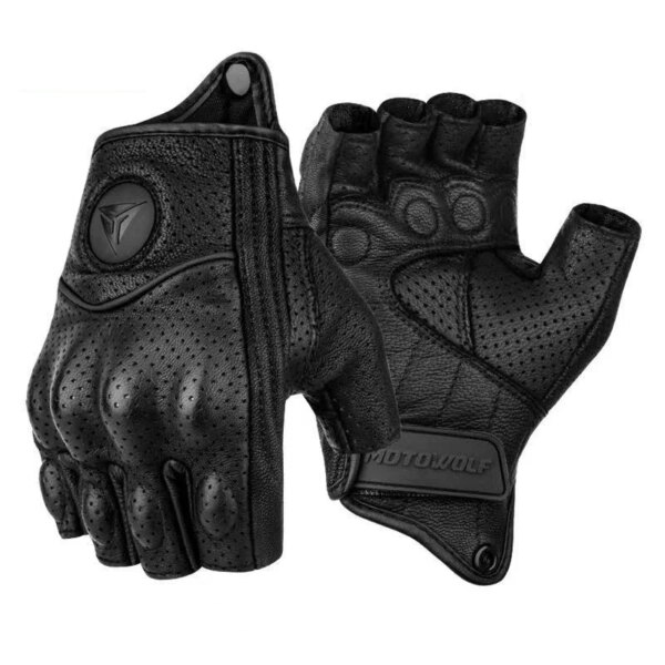 Guantes sin dedos para motocicleta, accesorios de piel de cabra, Guantes de medio dedo para Motocross, Guantes para Moto Verano