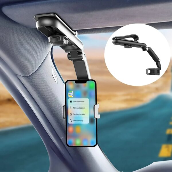 Soporte para teléfono con visera solar para coche, soporte multifuncional para teléfono móvil con visera giratoria de 360 ​​°, con IPhone/Samsung/Android