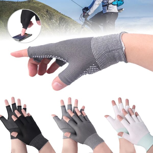 Guantes sin dedos con protección solar para bicicletas, guantes con pantalla táctil, guantes cortos de medio dedo, finos, antiultravioleta, antideslizantes para conducir en bicicleta