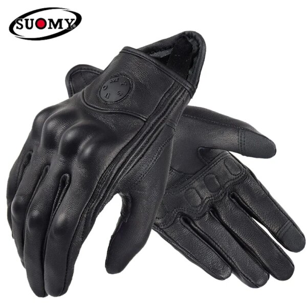 Suomy Guantes de cuero Vintage para motocicleta equipo de moto de dedo completo mujeres hombres negro ATV Rider deportes guantes de protección Guantes