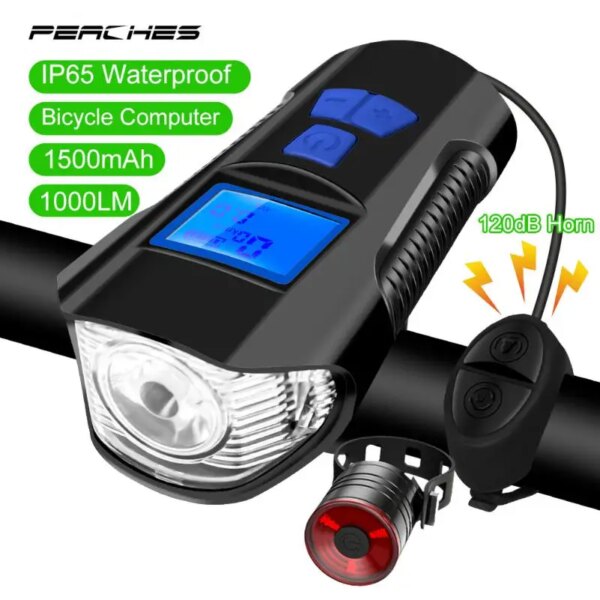 Faro delantero de bicicleta T6 LED recargable por USB con bocina, velocímetro para ordenador, linterna para bicicleta, accesorios para ciclismo de montaña