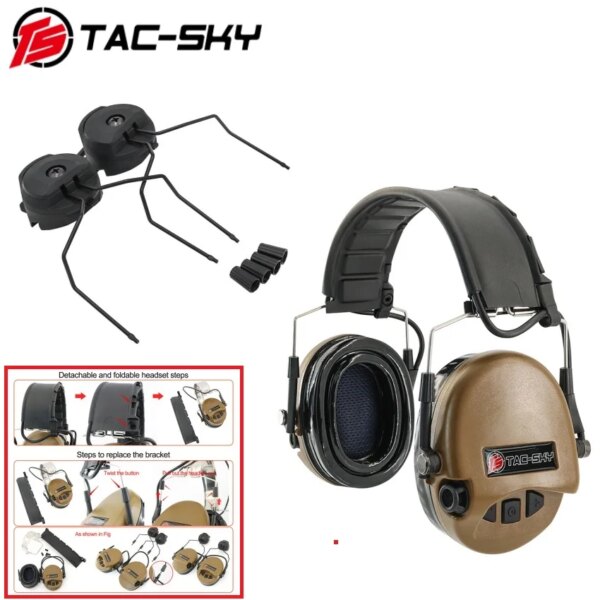 TAC-SKY, nuevos auriculares tácticos SORDIN, auriculares militares Airsoft con reducción de ruido, orejeras electrónicas de caza y soporte para auriculares con riel de arco