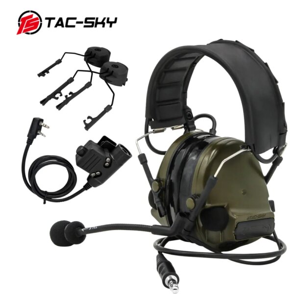 TAC-SKY auriculares tácticos COMTAC III protección auditiva auriculares con cancelación de ruido con U94 PTT y adaptador de montaje para casco ARC