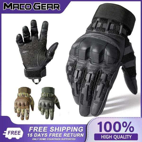 Guantes tácticos Pro Army militar pantalla táctil cuero PU caza al aire libre senderismo combate Airsoft guante de tiro con dedo completo hombres