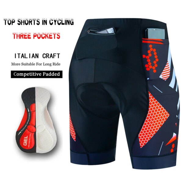 Pantalones cortos de ciclismo transpirables con tres bolsillos para hombre, pantalones cortos para bicicleta de montaña a prueba de golpes, pantalones cortos de secado rápido para verano con acolchado de Gel Coolmax