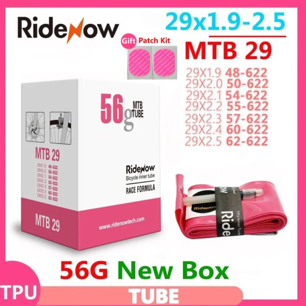 Tubo interior ultraligero RideNow TPU MTB 29 para bicicleta 29x1,9 2,1 2,2 2,3 2,4 pulgadas 56g bañera 45MM piezas de bicicleta de montaña neumático 26 27,5 29er