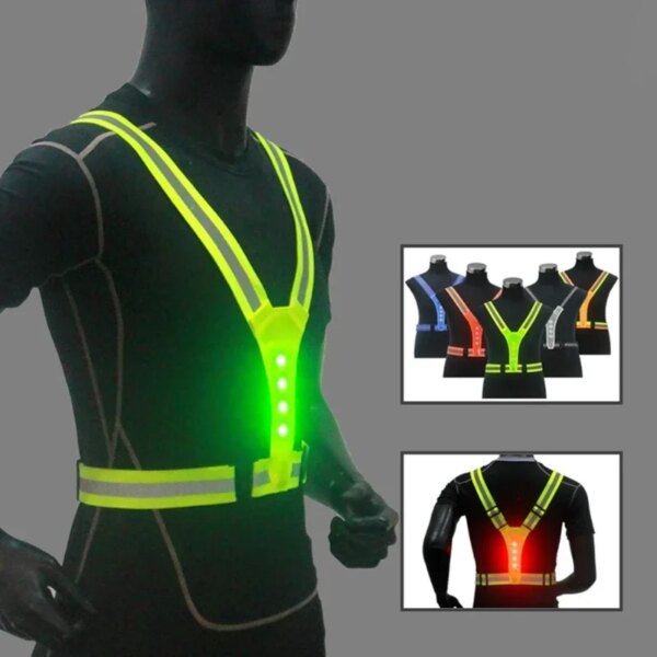 Chaleco reflectante de seguridad Unisex LED advertencia trabajo nocturno seguridad correr ciclismo correas reflectantes chaqueta luminosa de alta visibilidad