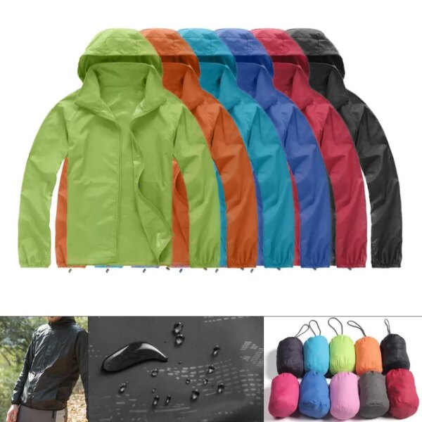 Chaqueta impermeable de secado rápido para hombre y mujer, chaqueta ultraligera a prueba de viento, de secado rápido, para deportes al aire libre y correr en bicicleta