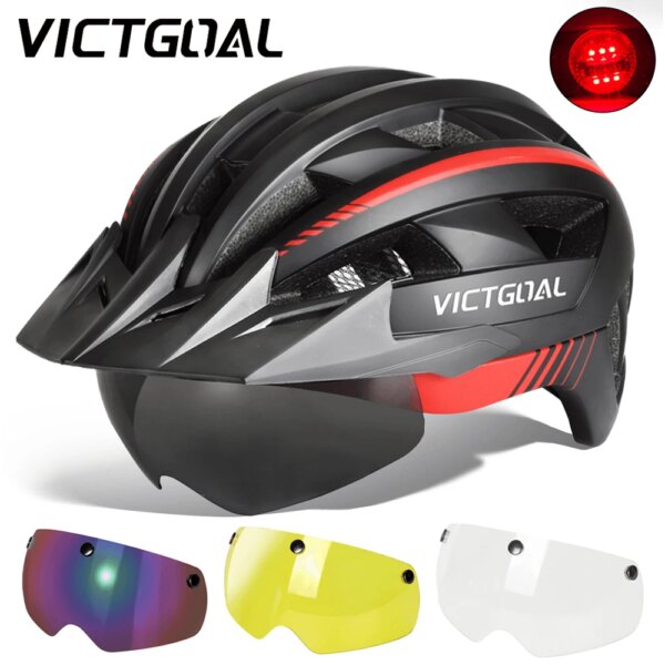 VICTGOAL-casco de bicicleta de montaña, gafas con visera para hombre y mujer, casco de bicicleta con luz trasera, gafas magnéticas, cascos de ciclismo para patinete eléctrico