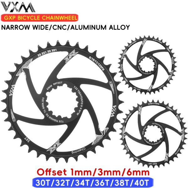 VXM-Rueda de cadena de bicicleta GXP MTB, plato ancho y estrecho redondo 30T 32T 34T 36T 38T 40T compatible con GXP XX1 X9 XO X01 Offset 1mm 3mm 6mm