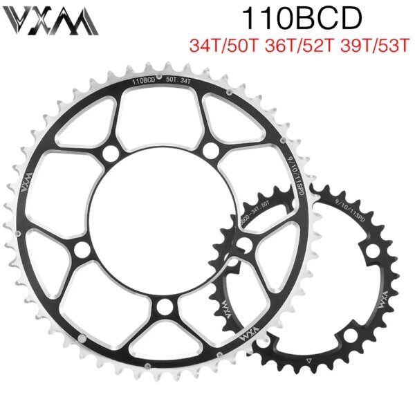 VXM bicicleta doble plato 110BCD 34T 50T 36T 52T 39T 53T bielas de bicicleta de carretera disco de montar rueda dentada de aluminio disco de bicicleta plegable