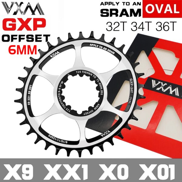 VXM GXP Piñón Oval MTB Cadena de Bicicleta Anillo Offset 3MM 6MM para MTB, 32T, 34T, 36T Offset 6mm, Sram NX, XX, XO, GX, GXP11 X1