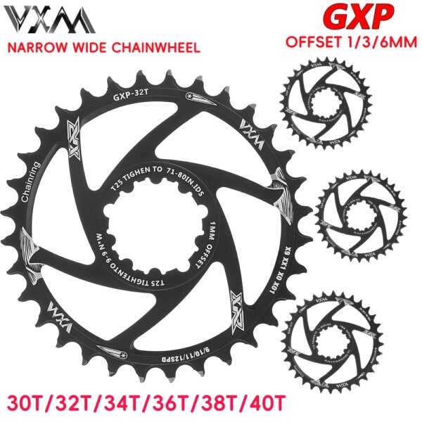 Platos y bielas de bicicleta VXM GXP CNC 32/34/36/38/40T rueda dentada ancha y estrecha para piezas de bicicleta de montaña Sram XX1XO1X1GXXOX9