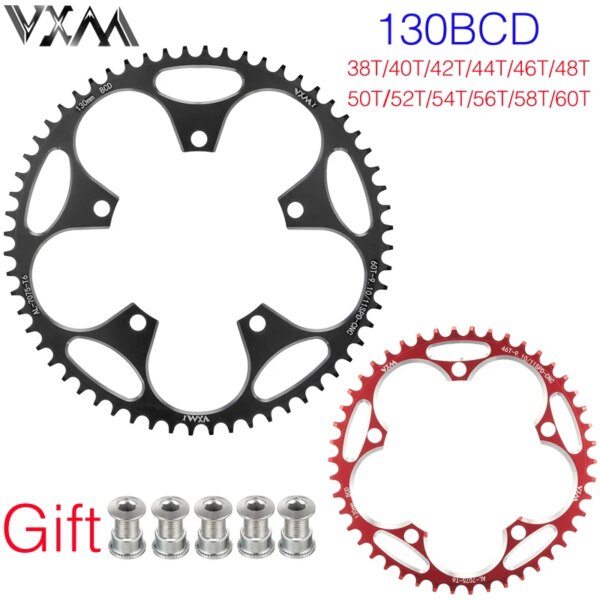 VXM Plato de bicicleta de carretera 130BCD redondo 38T 40T 42T 44T 46 48 50 52 54 56T 58T rueda de cadena ancha estrecha para Shimano 5700 6700