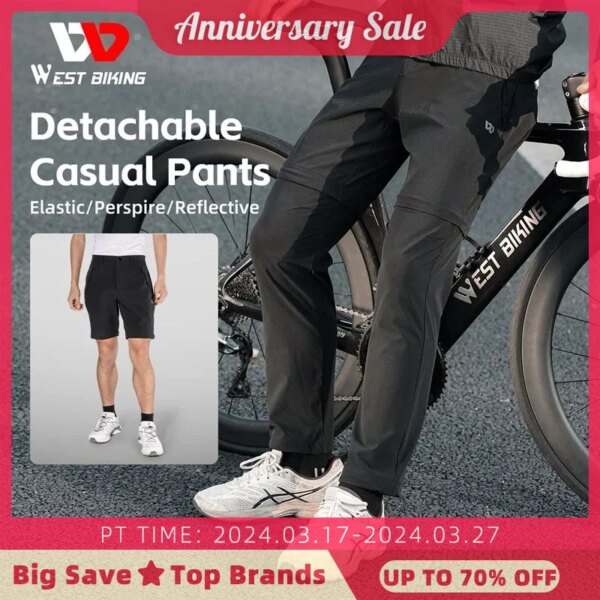 WEST BIKING 2 en 1 Pantalones deportivos desmontables pantalones de primavera para bicicleta ciclismo senderismo pantalones cortos de verano para hombre MTB con bolsillo