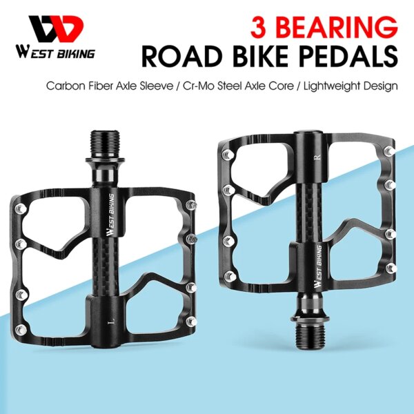 WEST BIKING-Pedal de bicicleta ultraligero, 3 rodamientos, eje de fibra de carbono, Pedal hueco, Ciclismo de Carretera, estribo antideslizante, accesorios para bicicleta