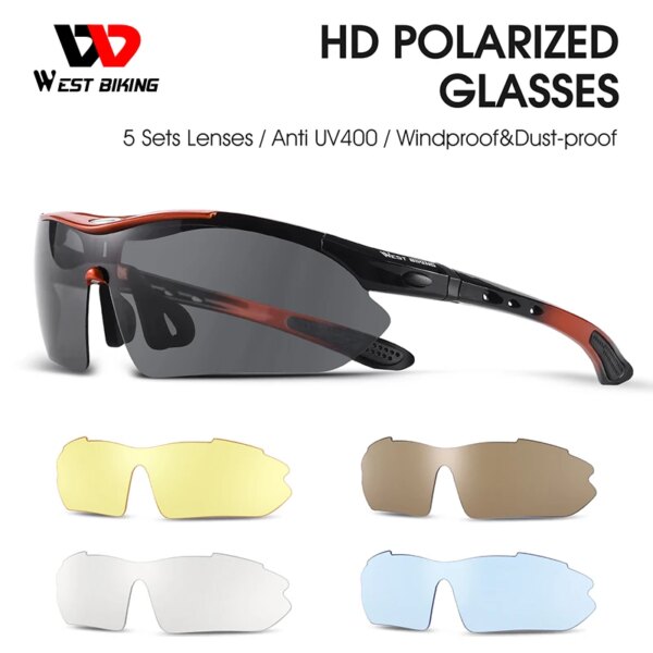 WEST BIKING 5 lentes polarizadas gafas de ciclismo hombres mujeres gafas de sol deportivas carretera MTB bicicleta de montaña gafas de montar en bicicleta gafas