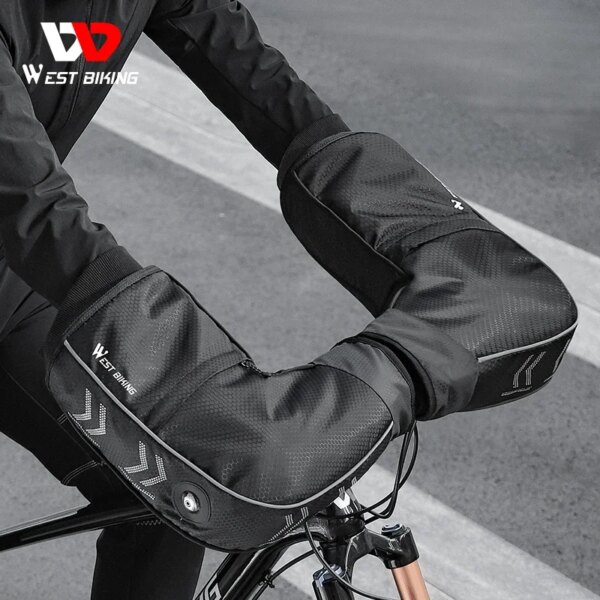 Manoplas para manillar de bicicleta WEST BIKING con tapones, guantes cálidos a prueba de viento de invierno de lana Polar de algodón 3M para equipo deportivo térmico MTB