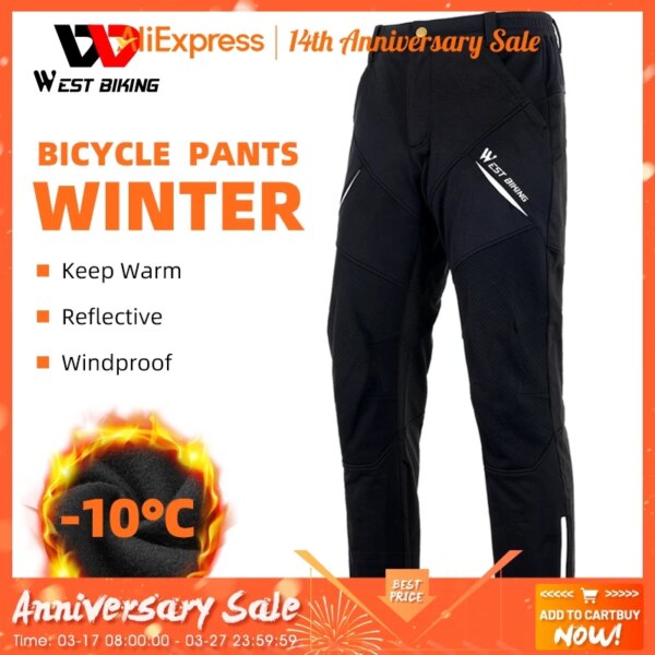 WEST BIKING-pantalones largos para bicicleta, pantalones largos térmicos de lana reflectantes para ciclismo, pantalones cálidos a prueba de viento para hombre, talla Europea