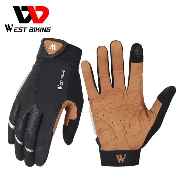 WEST BIKING-guantes de ciclismo transpirables para hombre y mujer, manoplas con dedos completos para deportes de bicicleta de montaña, gimnasio y motocicleta, para primavera y otoño