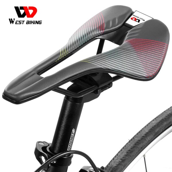 WEST BIKING-sillín de bicicleta profesional, asiento de carreras ultraligero hueco, cojín de cuero suave para hombre, piezas de Ciclismo de Carretera MTB