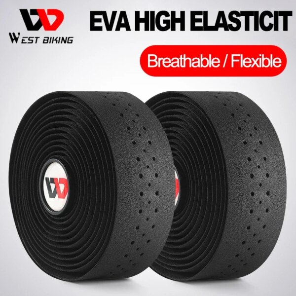 WEST BIKING-Cinta para manillar de bicicleta de carretera, EVA, correa de agarre de velocidad de alta elasticidad, antideslizante, con tapón de mango, accesorios para bicicleta