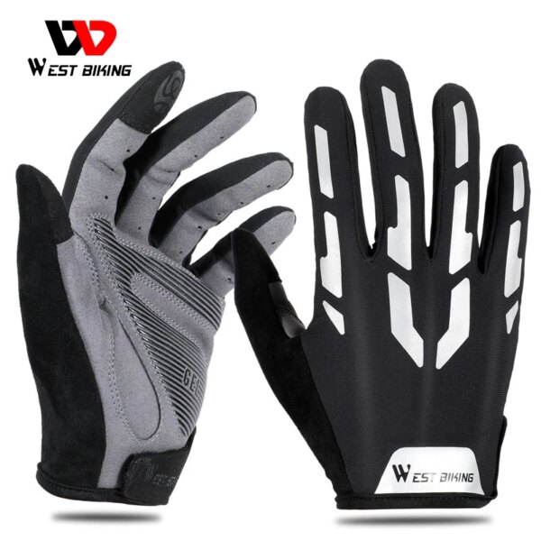 WEST BIKING-guantes de ciclismo reflectantes a prueba de golpes, guantes deportivos de medio dedo para hombre y mujer, guantes de verano para gimnasio, Fitness, MTB y bicicleta de carretera