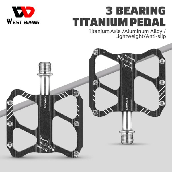 WEST BIKING-Pedal de bicicleta con eje de titanio, 3 rodamientos, BMX, ultraligero, antideslizante, plano, accesorios para ciclismo