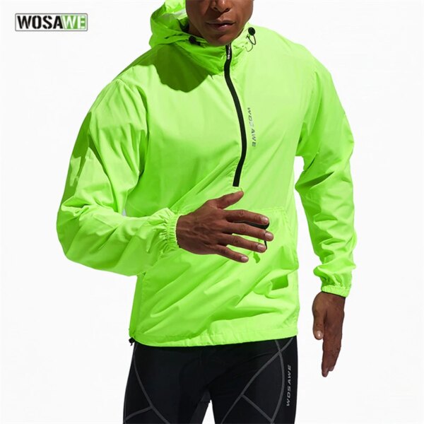 WOSAWE-Chaqueta de ciclismo compresible para hombre, cortavientos con capucha para correr en bicicleta, chaquetas cortavientos transpirables, Jersey impermeable de manga larga