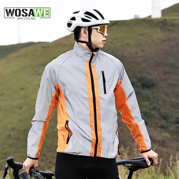 WOSAWE-Chaqueta de ciclismo reflectante para hombre, chaqueta a prueba de viento para bicicleta, Jersey de seguridad transpirable, abrigo deportivo para exteriores