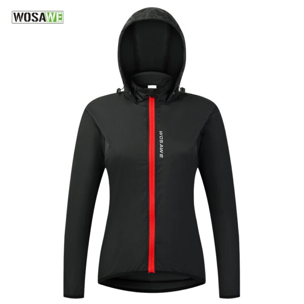 WOSAWE, chaquetas de ciclismo a prueba de viento para mujer, ropa de ciclismo impermeable con capucha, camisetas de manga larga para bicicleta, abrigo reflectante para el viento