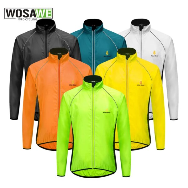 WOSAWE-Chaqueta reflectante impermeable para ciclismo para hombre, cortavientos de manga larga para ciclismo de montaña, chaleco sin mangas, Jersey