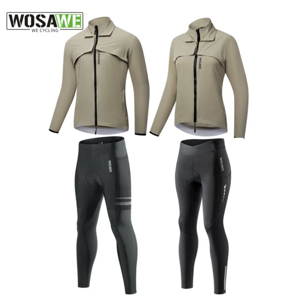 WOSAWE-Conjuntos de ropa de ciclismo para hombre y mujer, cortavientos de manga larga, Jersey de ciclismo con bolsillo con cremallera, traje para bicicleta de montaña, pantalones acolchados 5D