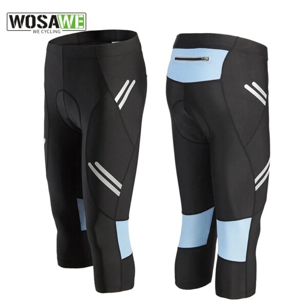 WOSAWE, pantalones cortos reflectantes para ciclismo para hombre, mallas para bicicleta de montaña hasta la pantorrilla, pantalones cortos acolchados de Gel 3D para montar en bicicleta MTB Spinning