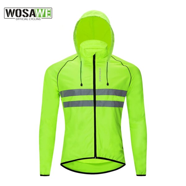 WOSAWE-Chaqueta de ciclismo reflectante ultraligera con capucha para hombre, Jersey de manga larga para bicicleta de montaña, rompevientos impermeable, chaleco para bicicleta