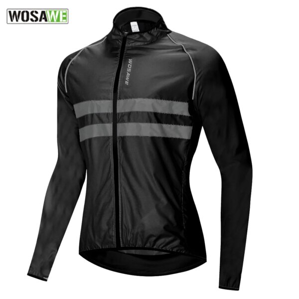 WOSAWE-Chaqueta de ciclismo reflectante ultraligera para hombre, chaqueta larga impermeable a prueba de viento para bicicleta de montaña y carretera, cortavientos para bicicleta de montaña