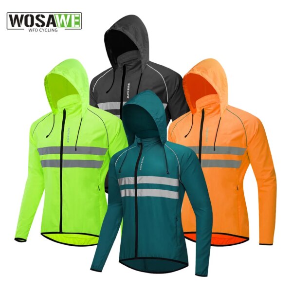 WOSAWE chaquetas de ciclismo a prueba de viento con capucha impermeable de manga larga camisetas cortavientos chaleco reflectante ropa de bicicleta chaqueta de hombre