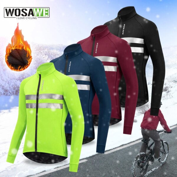 WOSAWE-Chaqueta de ciclismo de invierno, abrigo polar cálido para exteriores, chaqueta térmica para bicicleta de montaña, Jersey reflectante a prueba de viento, cortavientos