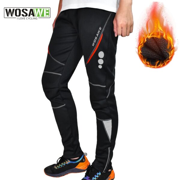 WOSAWE, pantalones de invierno para ciclismo para hombre, pantalones térmicos de lana a prueba de viento, ropa deportiva, medias reflectantes para bicicleta, pantalones largos para ciclismo