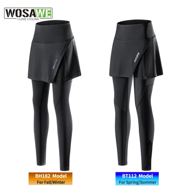 WOSAWE invierno verano mujeres ciclismo pantalones largos con falda 5D acolchado reflectante MTB ciclismo medias mallas para bicicleta pantalones deportivos