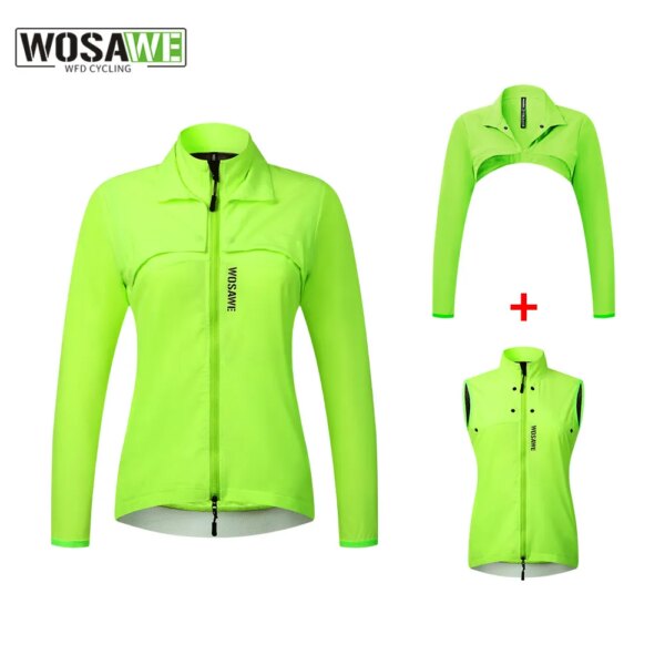 WOSAWE, chaqueta de ciclismo reflectante impermeable a prueba de viento para mujer, cazadora de manga larga para bicicleta MTB, chaleco sin mangas, abrigo para bicicleta