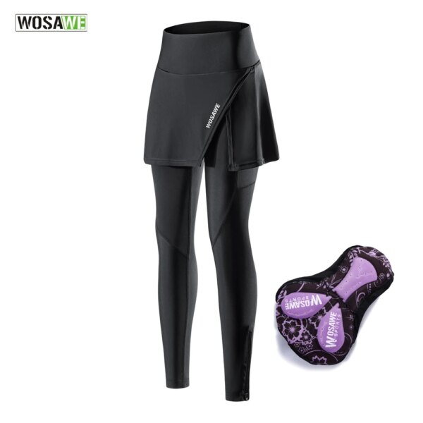 WOSAWE pantalones de ciclismo para mujer con falda 3D acolchado transpirable reflectante medias para ciclismo MTB bicicleta mallas largas pantalones deportivos