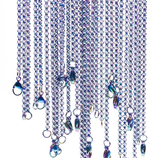 Cadenas O de 2,5mm de ancho y 40-90 Cm de largo para suministros de joyería, cadena de acero inoxidable de color arcoíris, accesorios DIY para hombre y mujer