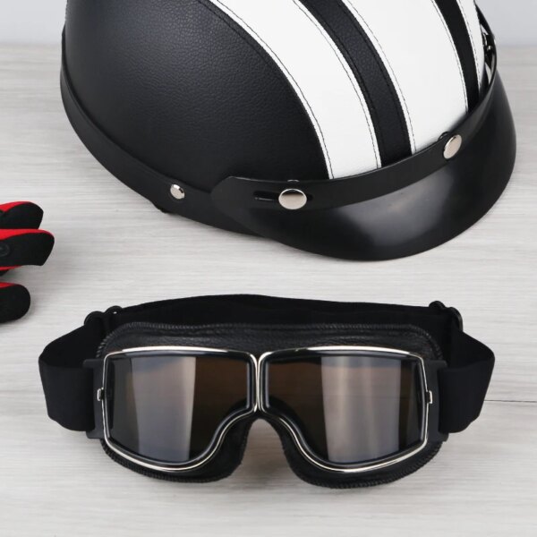 Gafas para casco de motocicleta a prueba de viento, gafas de cuero Vintage para Motocross, lentes de seguridad en ciclismo transpirables para Moto, gafas para Scooter