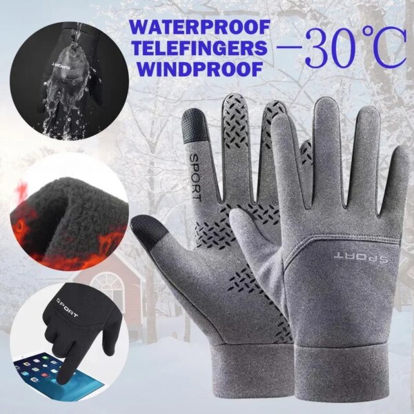 Guantes Térmicos de invierno para hombre, guantes cálidos para ciclismo de montaña, bicicleta y motocicleta, con pantalla táctil, para acampar, correr, esquí y senderismo